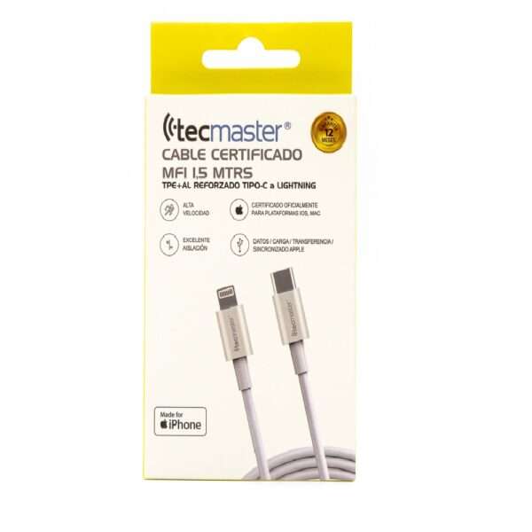 Cable Tipo C A Lightning 1.5m Mfi Tecmaster TM-200535 - Imagen 2